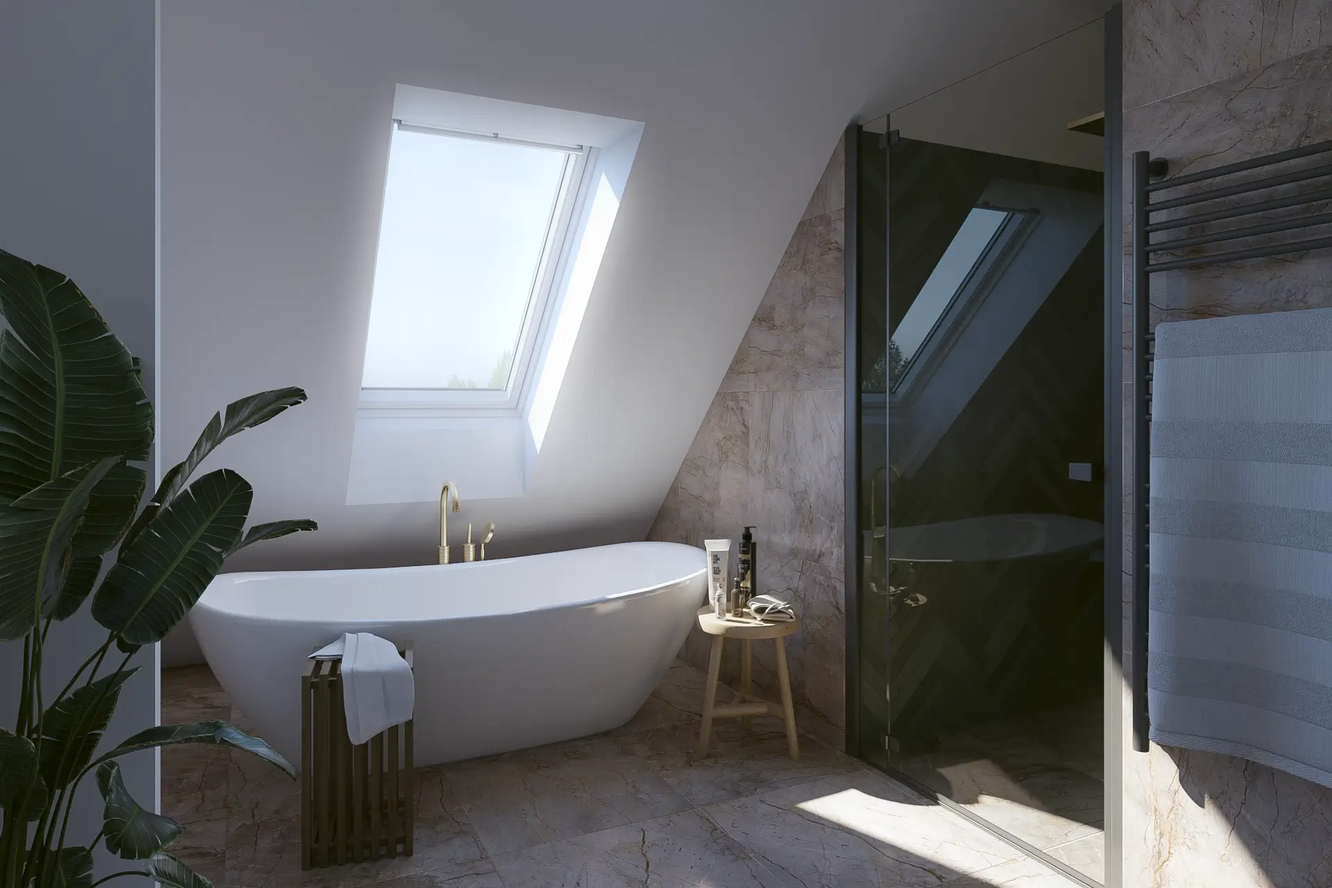 Badezimmer mit Dachfenster